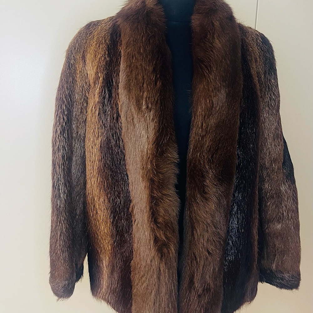 Koslows of Dallas Nutria ,Coypu fur jacket women small satin lined brown